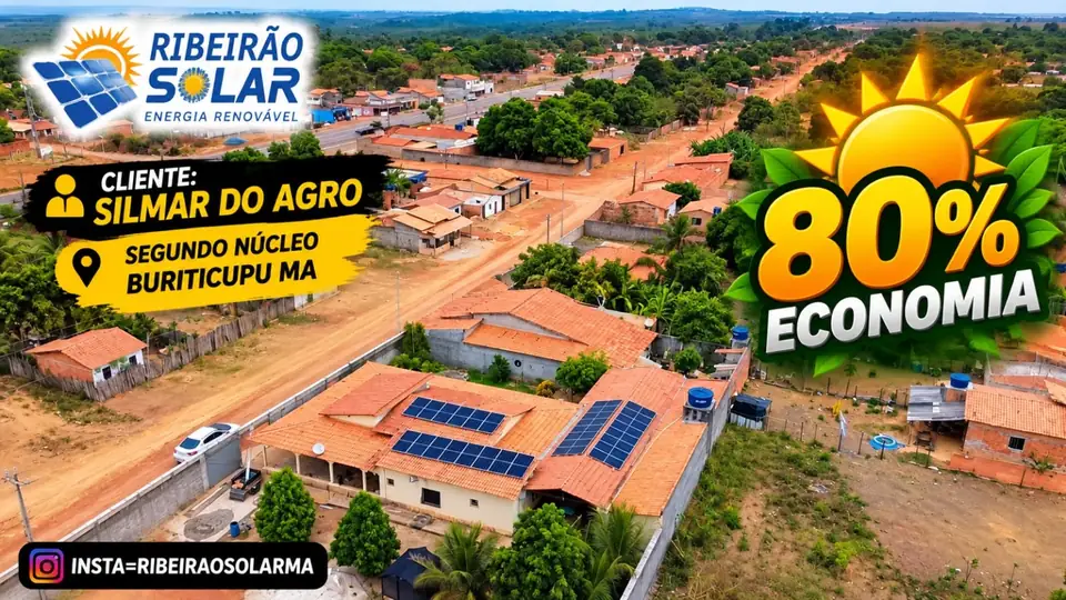 Vista aérea da instalação solar identificada como Silmar do Agro, em Buriticupu